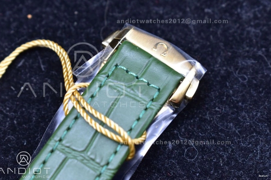 Green Manual in Dial Speedmaster RMF Green on Edition Moonwatch Leather Strap Best YG Gold Chrono Moonshine 1225